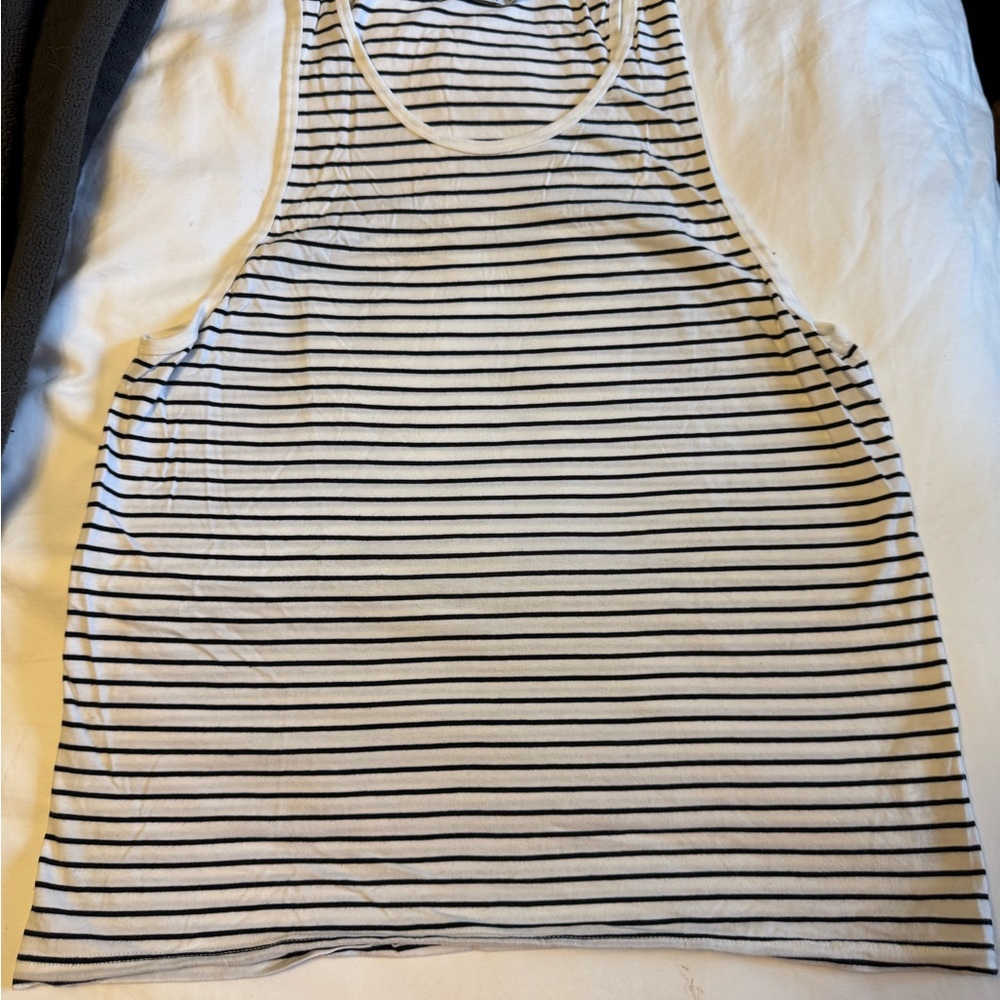 Topman White and Black Striped Tank Top